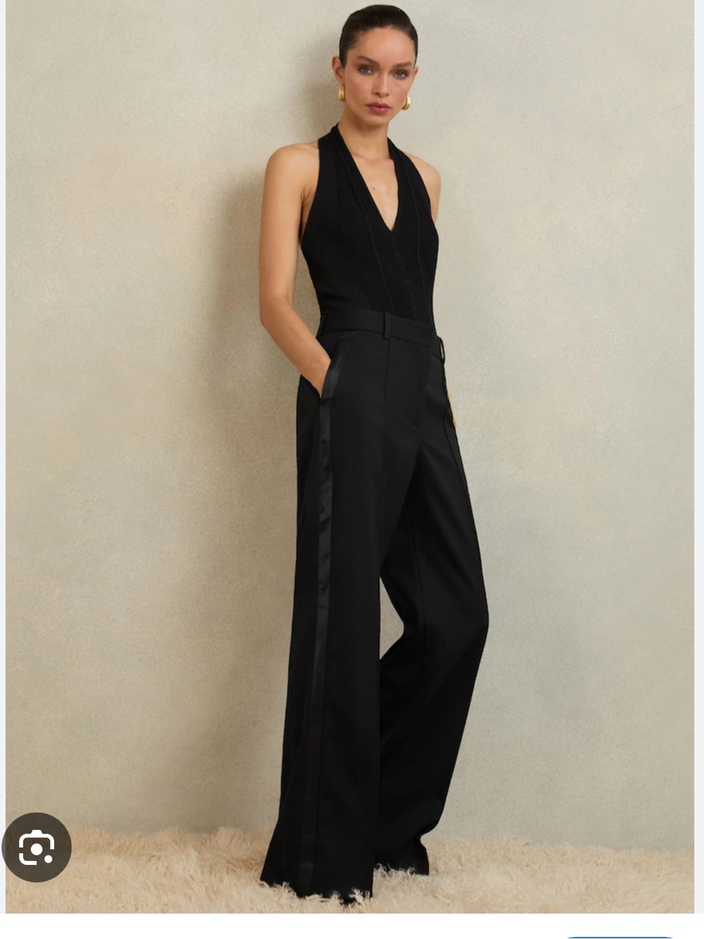 REISS ATELIER NWT Della Tux Wide Leg Black  Trouser 8 Side Stripe Tailored Event